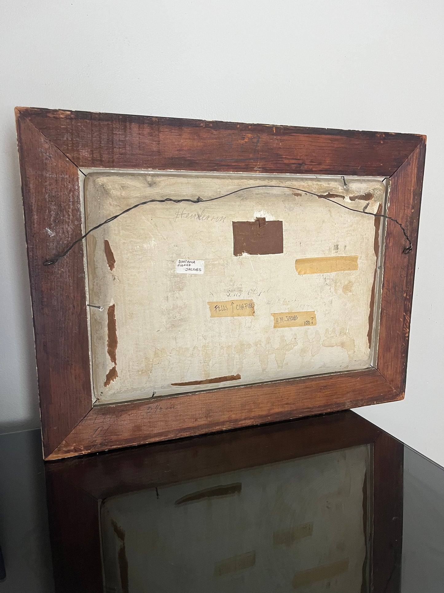 Antique Diorama Oil Landscape Painting on a concave plaster.