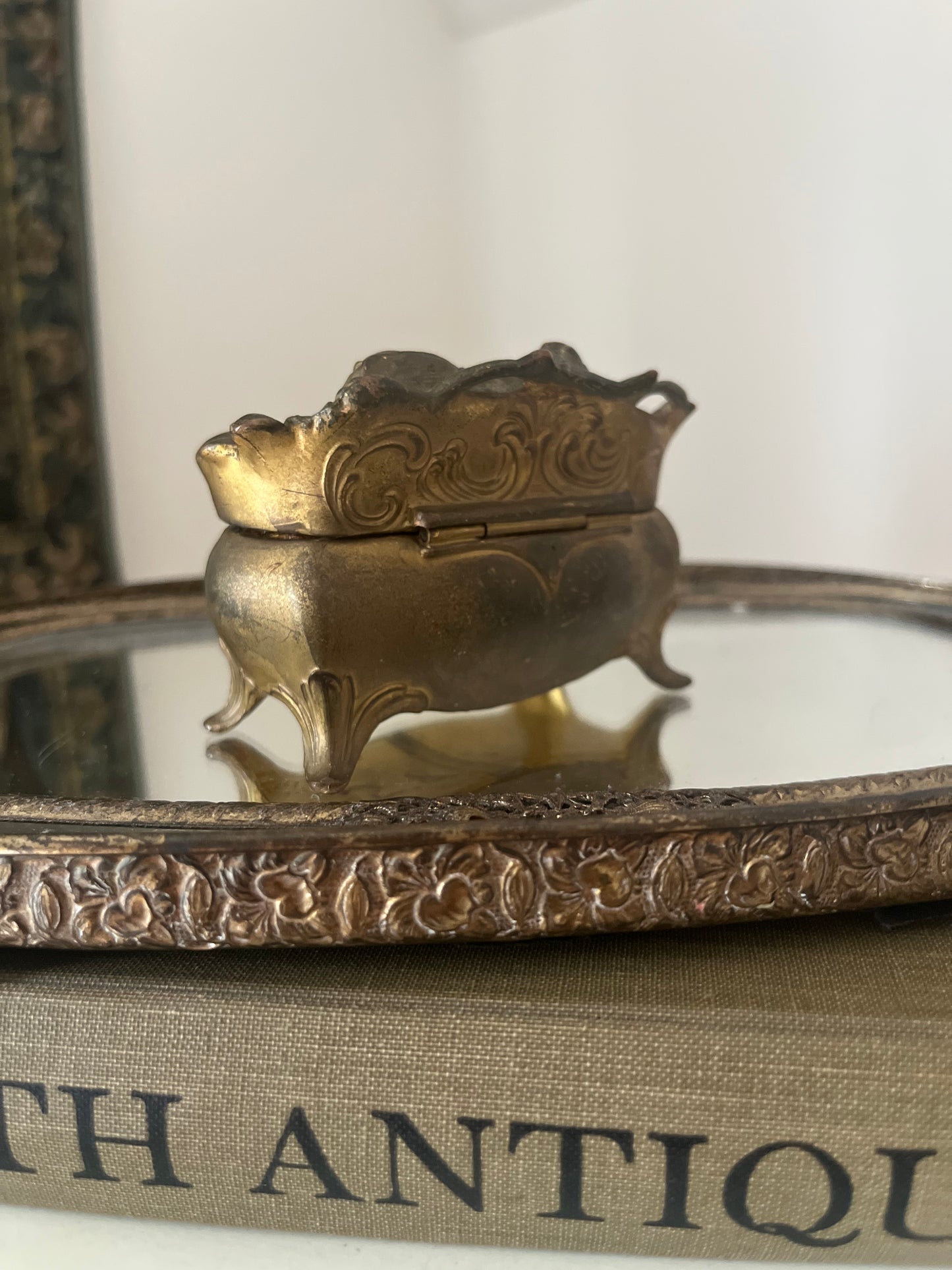 Antique Ornate footed Gilded Trinket Box