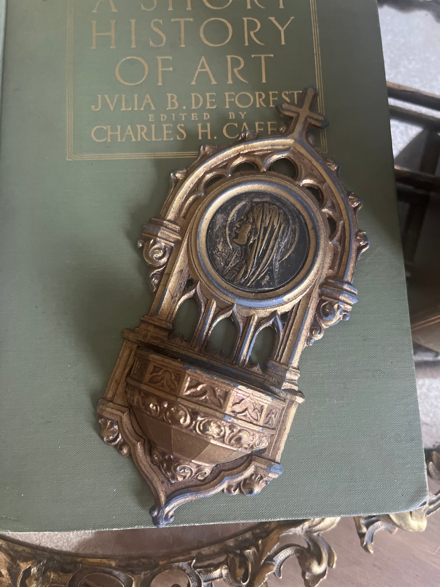 Antique Holy Water Font of Mother Mary- Marked made in France.