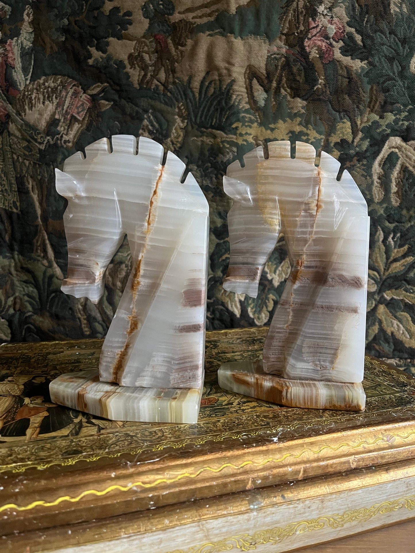 Vintage Onyx Marble Bookends