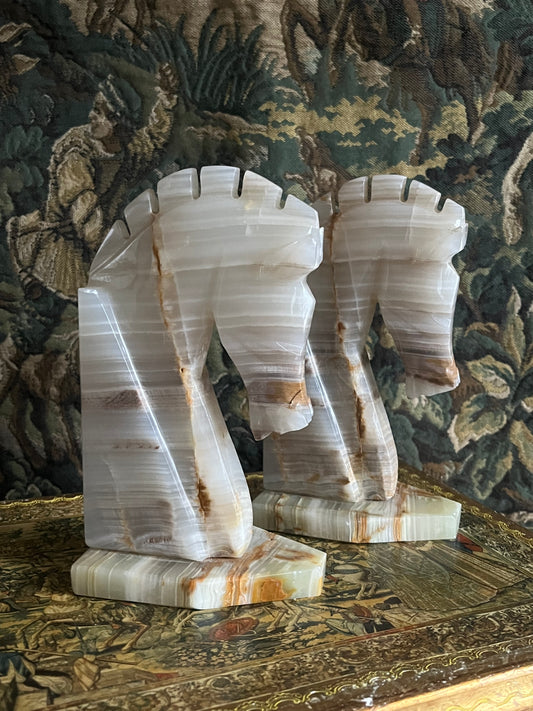 Vintage Onyx Marble Bookends