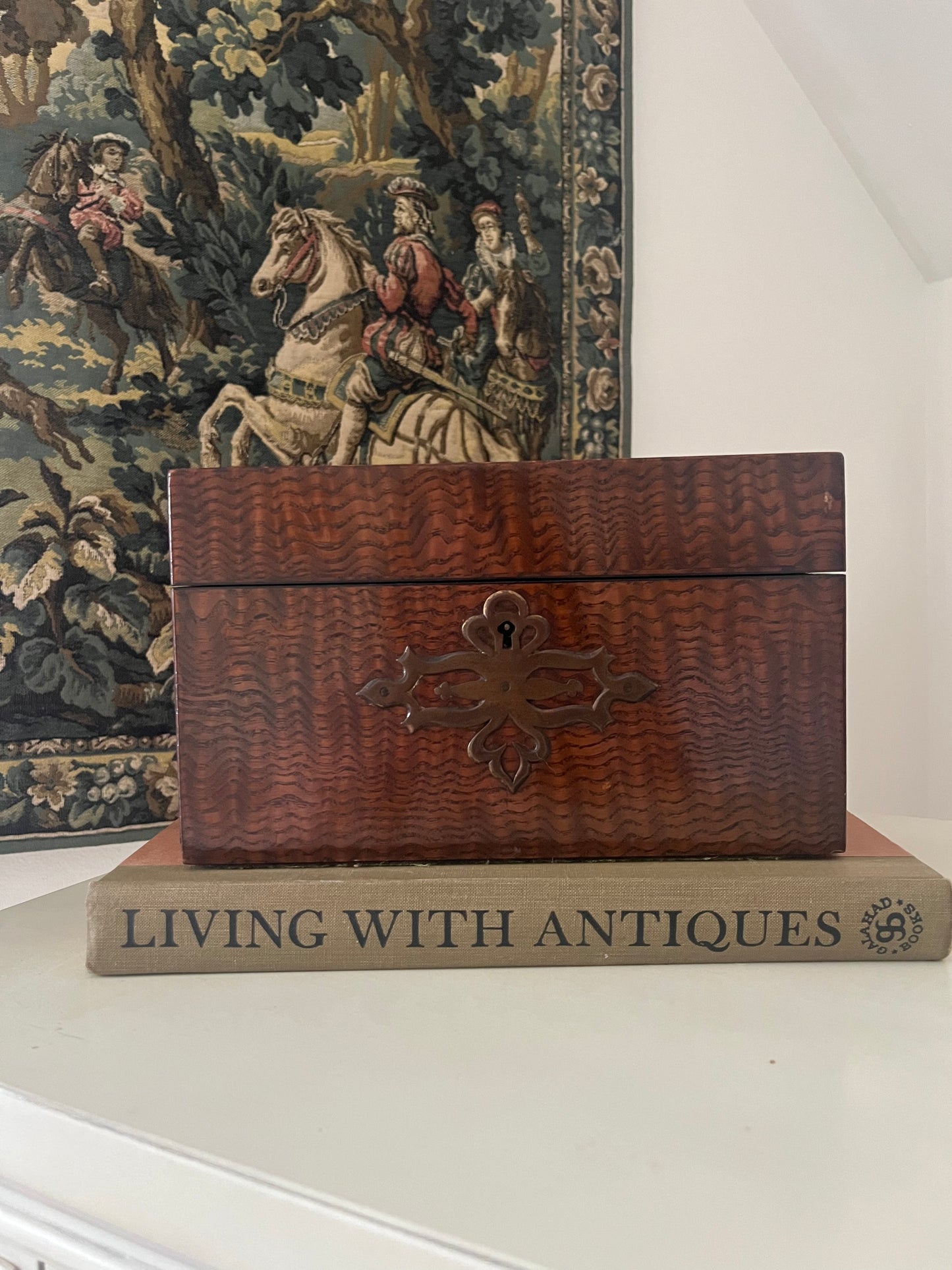Antique Wood Tea Caddy with Brass Details