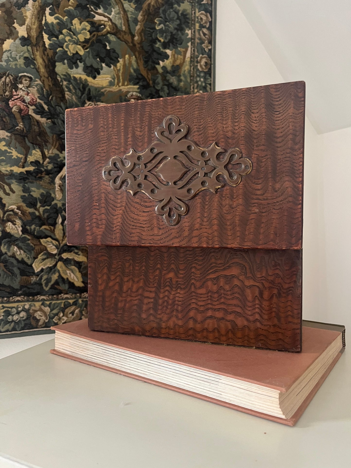 Antique Wood Tea Caddy with Brass Details