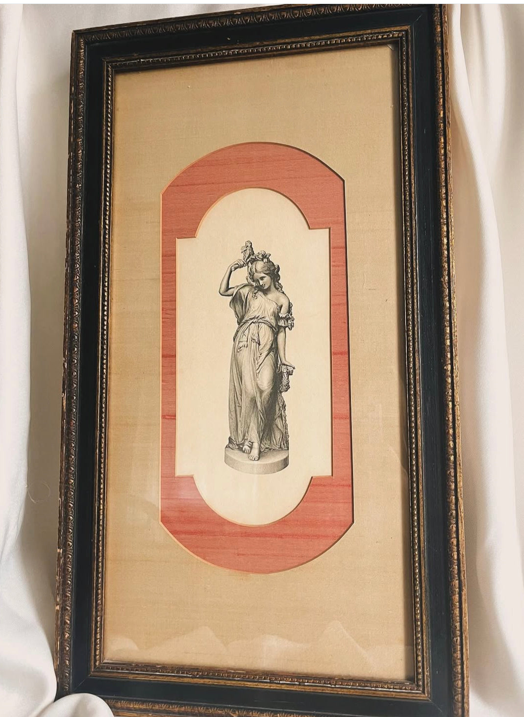 Antique Engraving "The Young Beauty “ Framed Engraving &nbsp;double matted in Vintage Black and Gold Frame.