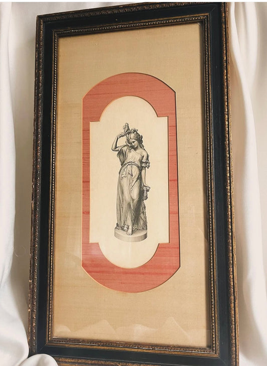 Antique Engraving "The Young Beauty “ Framed Engraving &nbsp;double matted in Vintage Black and Gold Frame.