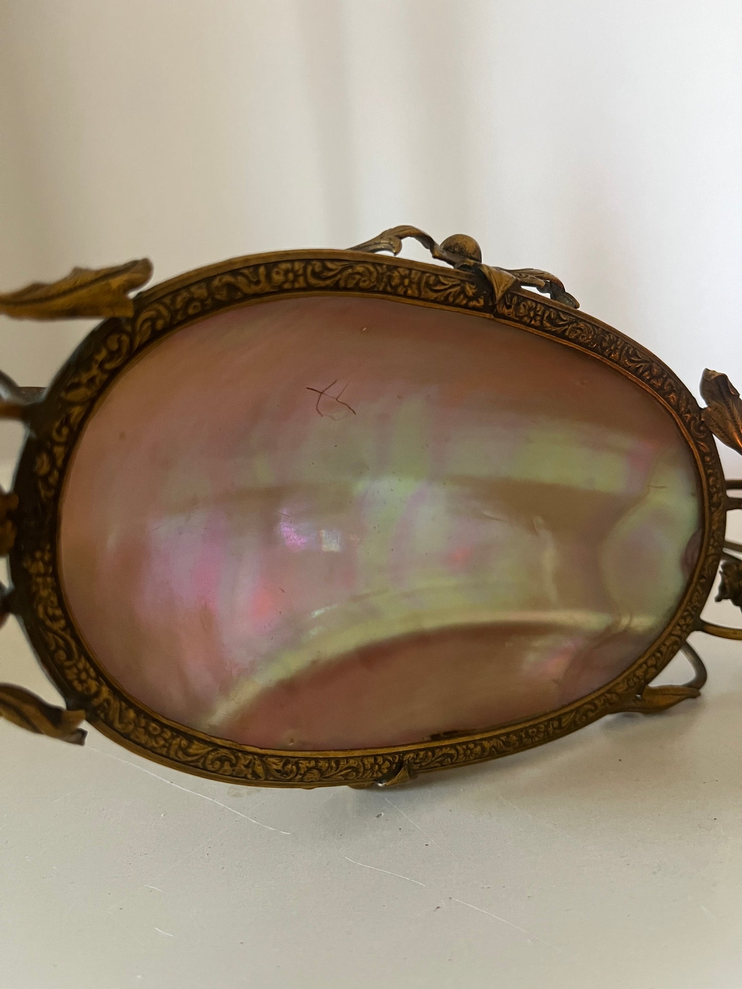Antique French Ormolu Mother of Pearl Vanity Ring Trinket Holder