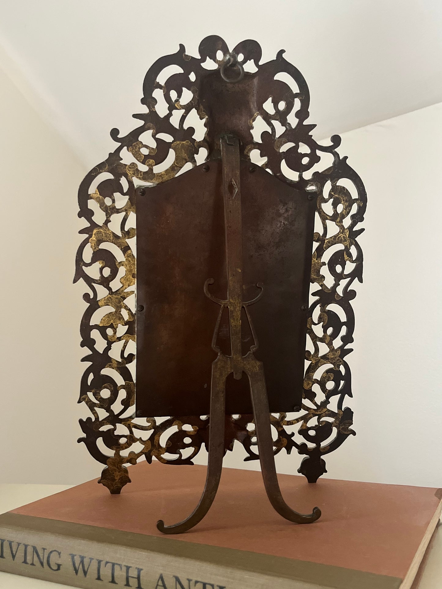 Antique Ornate 19th C. Gilt Cast Iron “Green Man” Easel Back Victorian Mirror.
