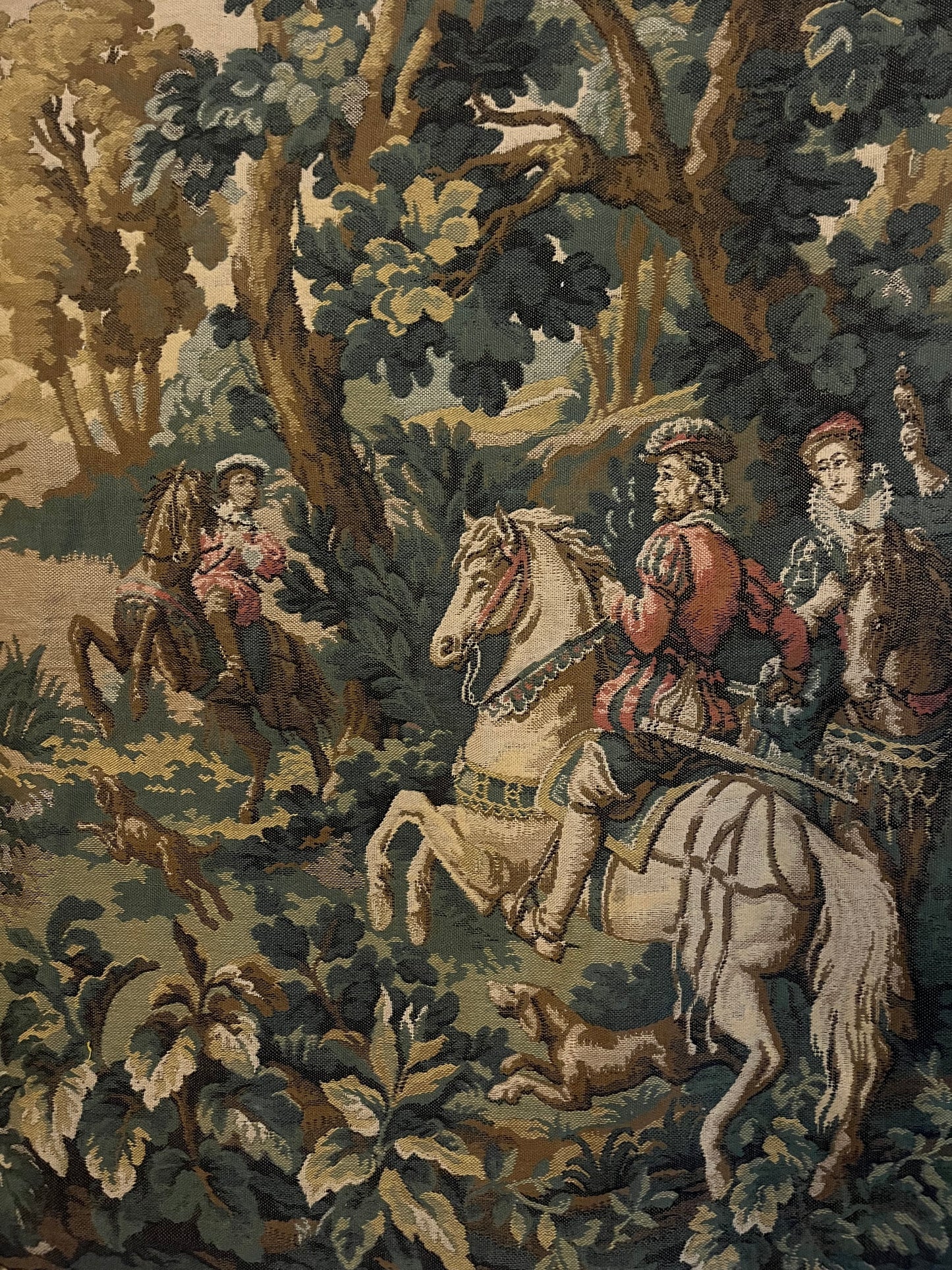 Vintage Belgium Wool Tapestry depicting “Hawking with Emperor Maximillian”.