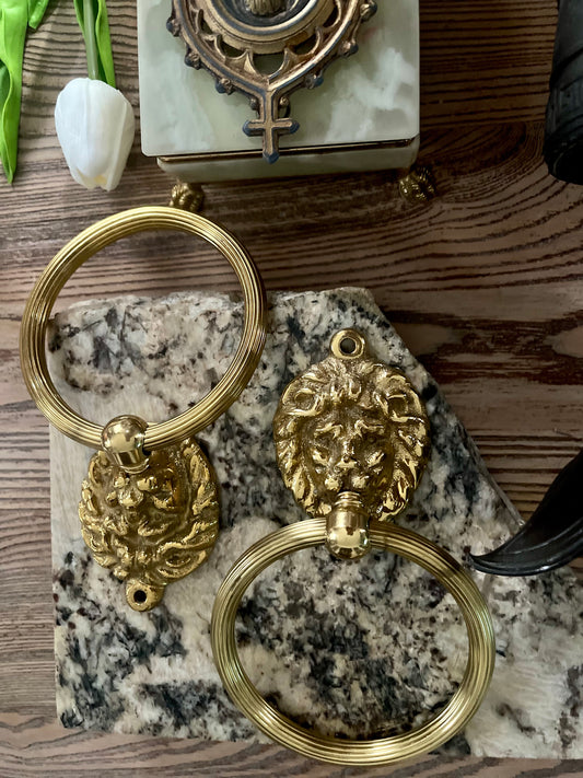 Vintage Brass Lion Head door knocker/Towel holder.