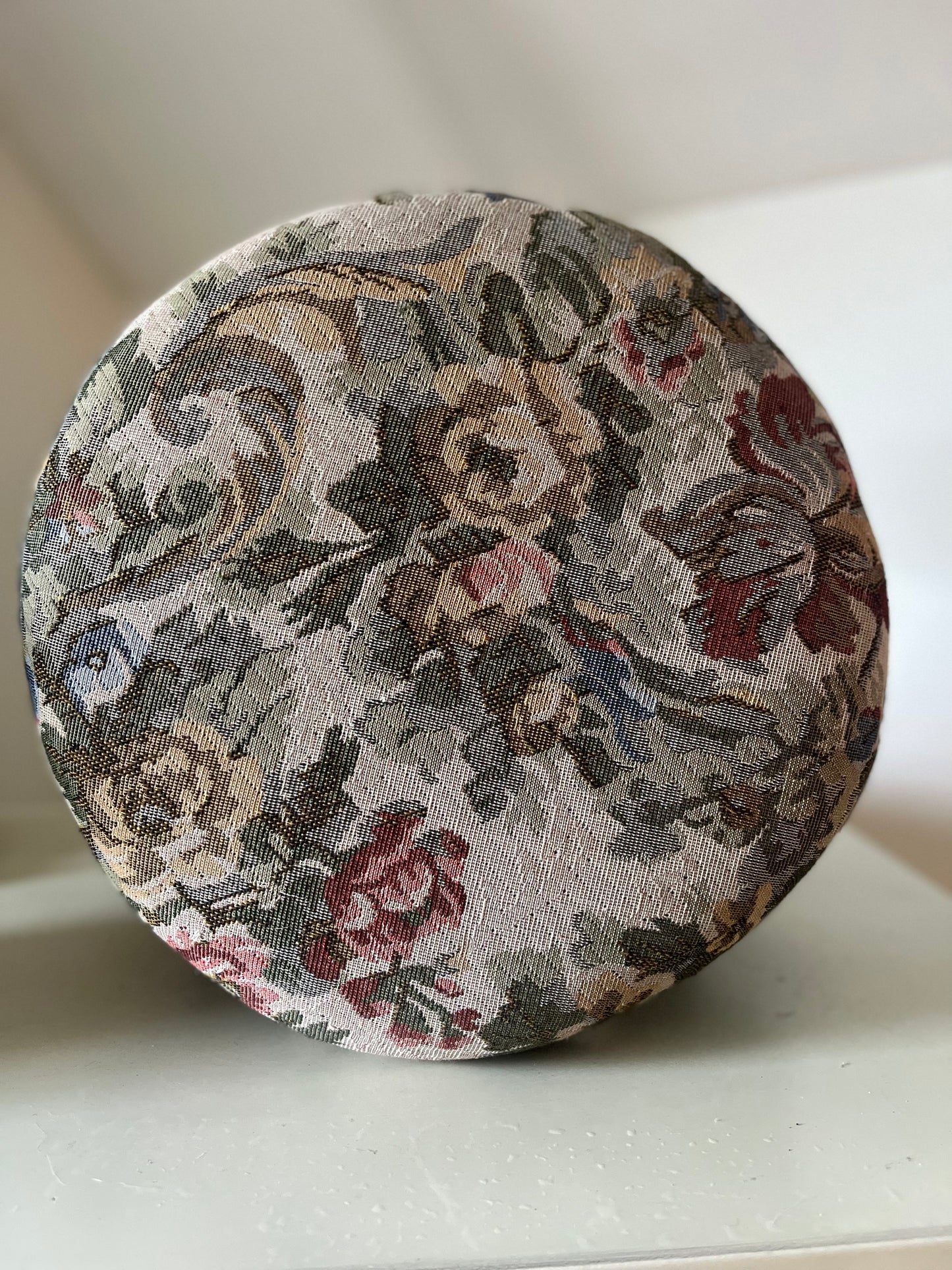 Cast Iron Cherub Vanity Stool with Floral Fabric Top