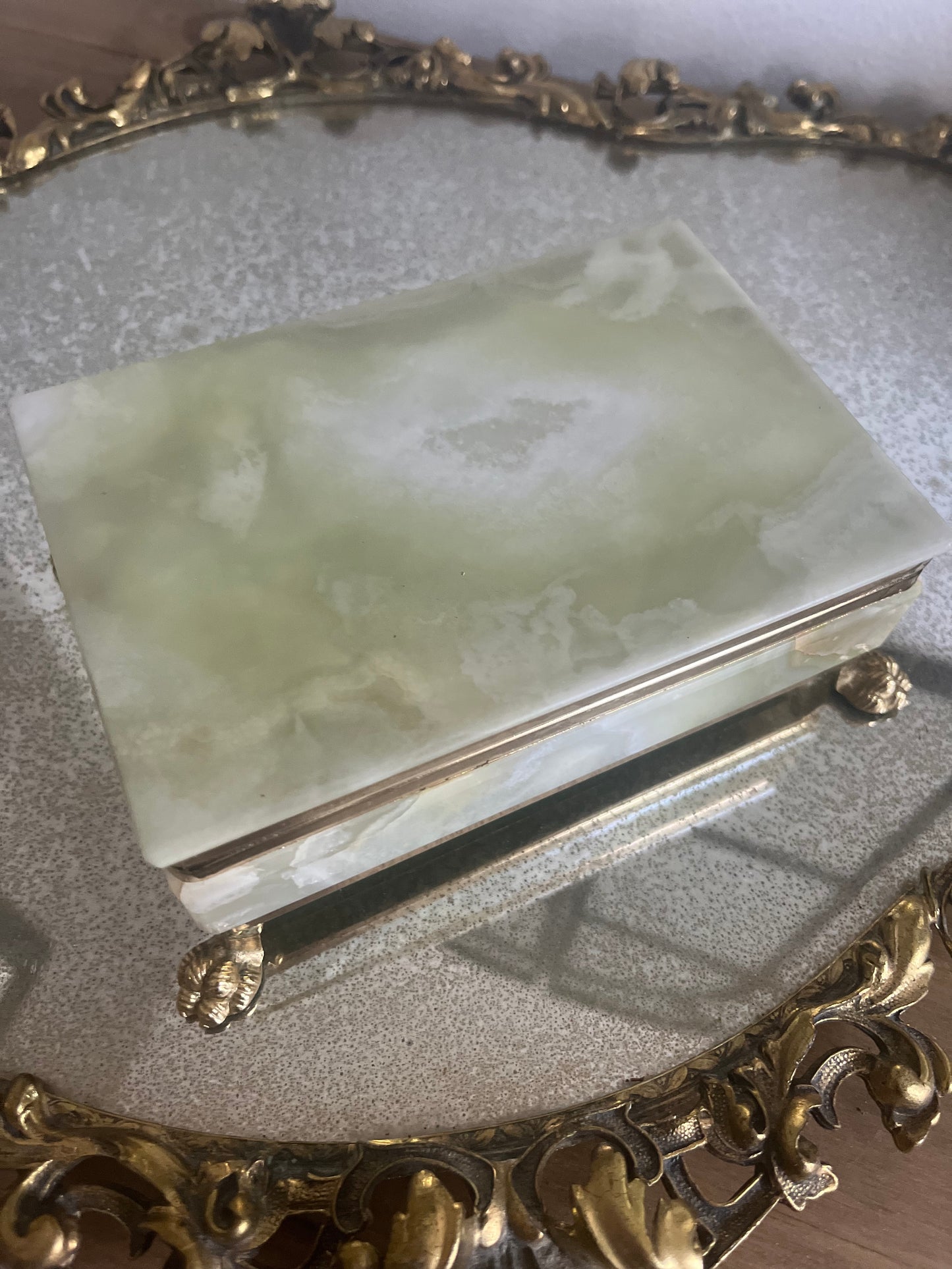 Onyx and brass footed trinket box