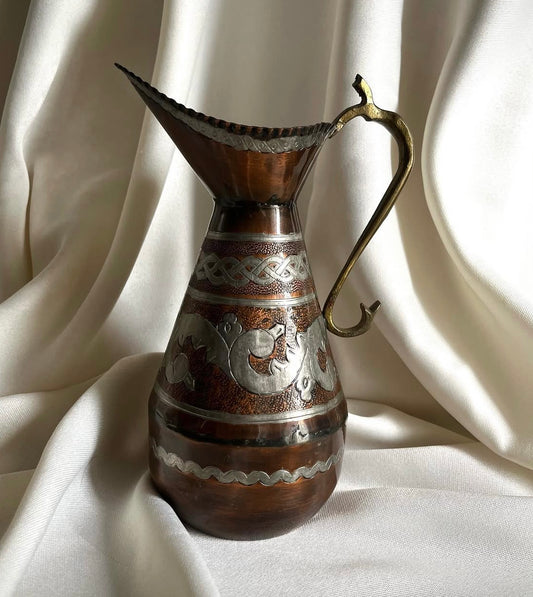 Vintage Tri-Metal Copper Water Pitcher- Made in Greece