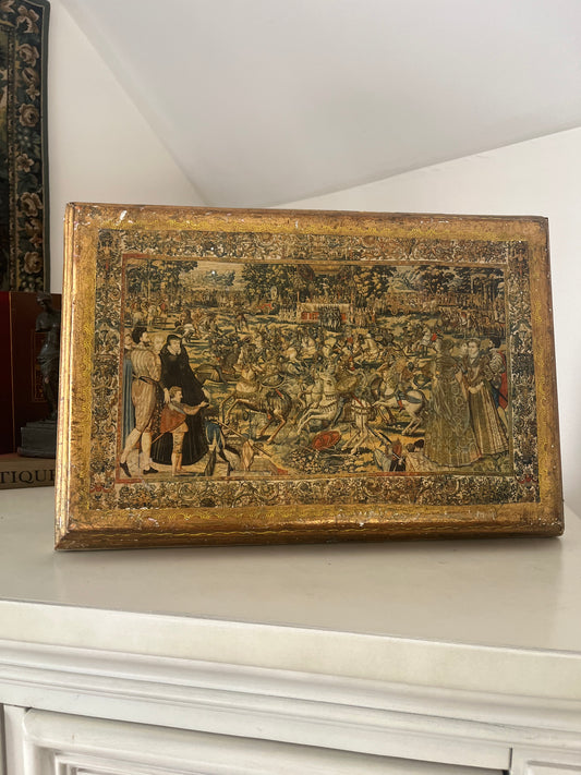 Vintage 1950s Large Italian Florentine Jewelry Box with Red lined Interior and Mirror