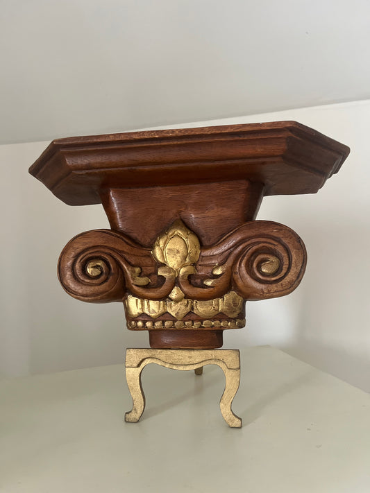 Vintage Hand Carved Wood Shelf with gold painted accents.