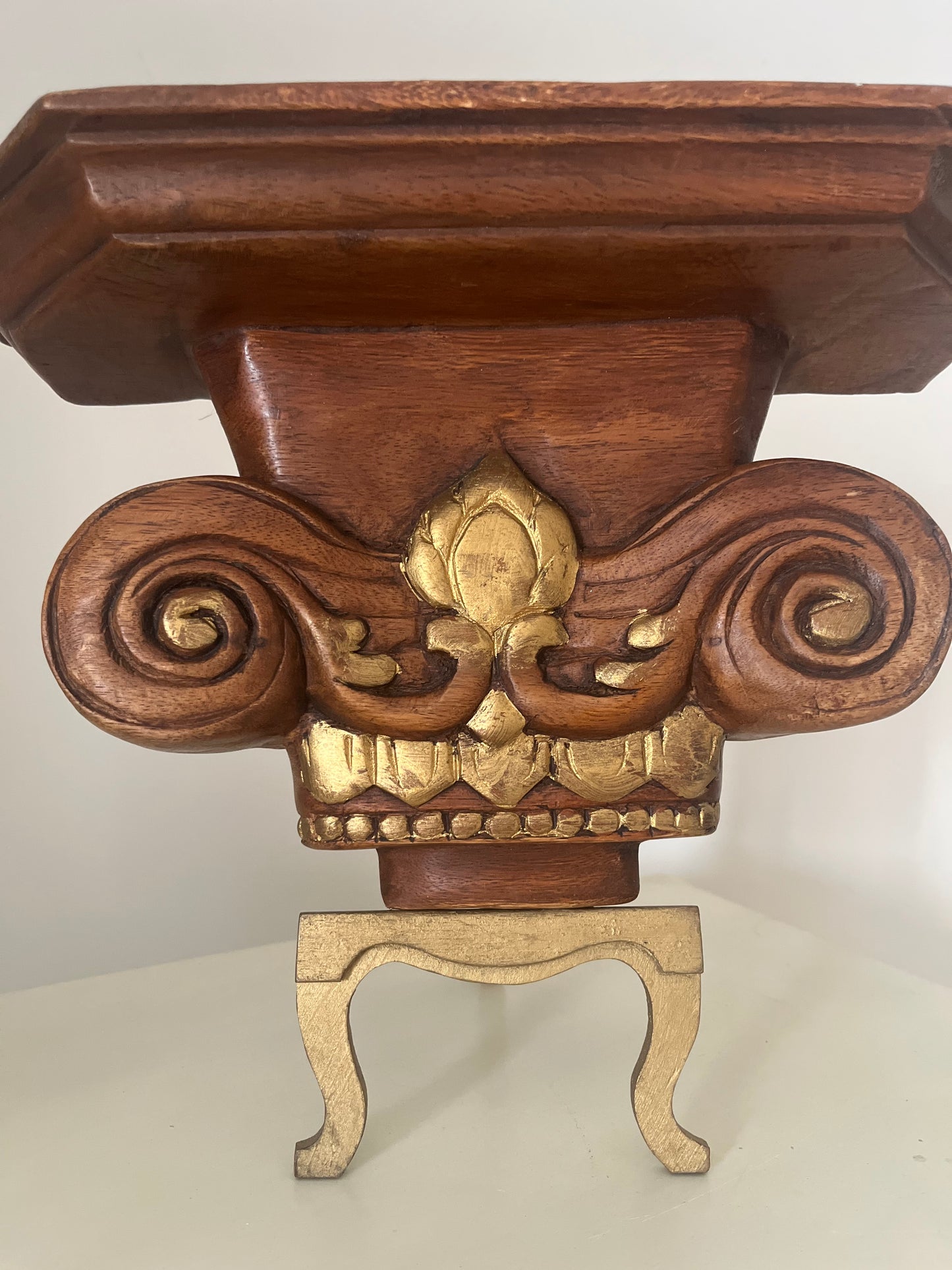 Vintage Hand Carved Wood Shelf with gold painted accents.
