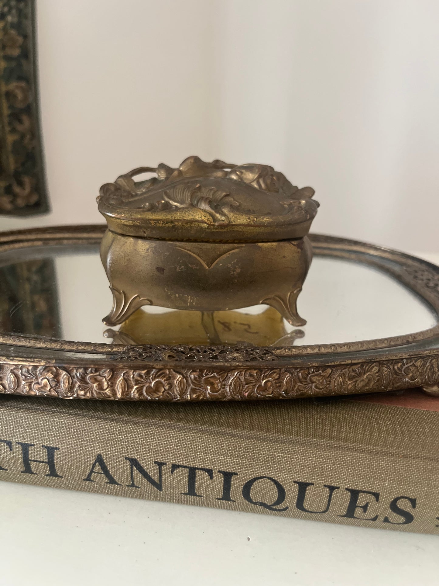 Antique Ornate footed Gilded Trinket Box