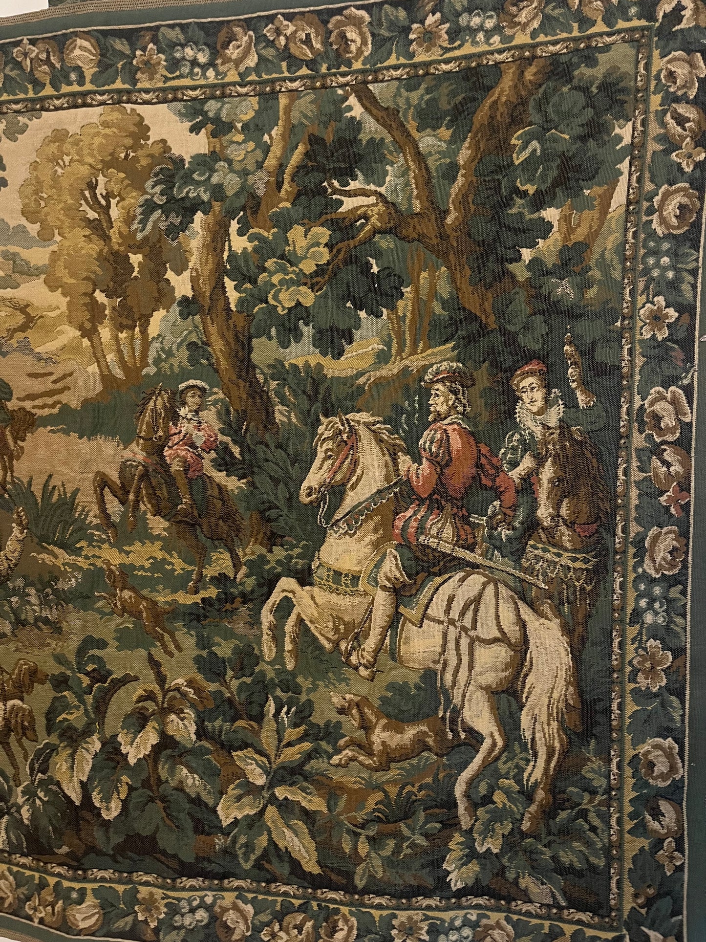 Vintage Belgium Wool Tapestry depicting “Hawking with Emperor Maximillian”.