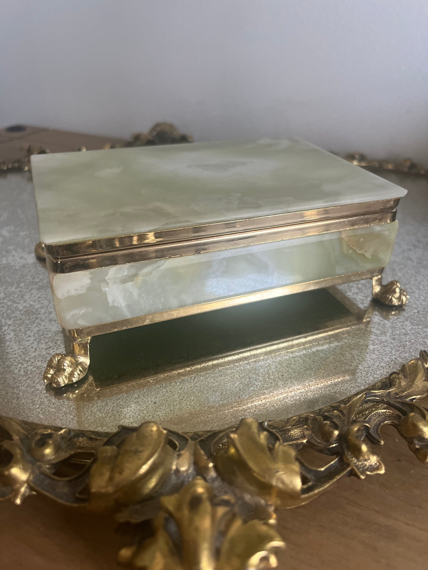 Onyx and brass footed trinket box
