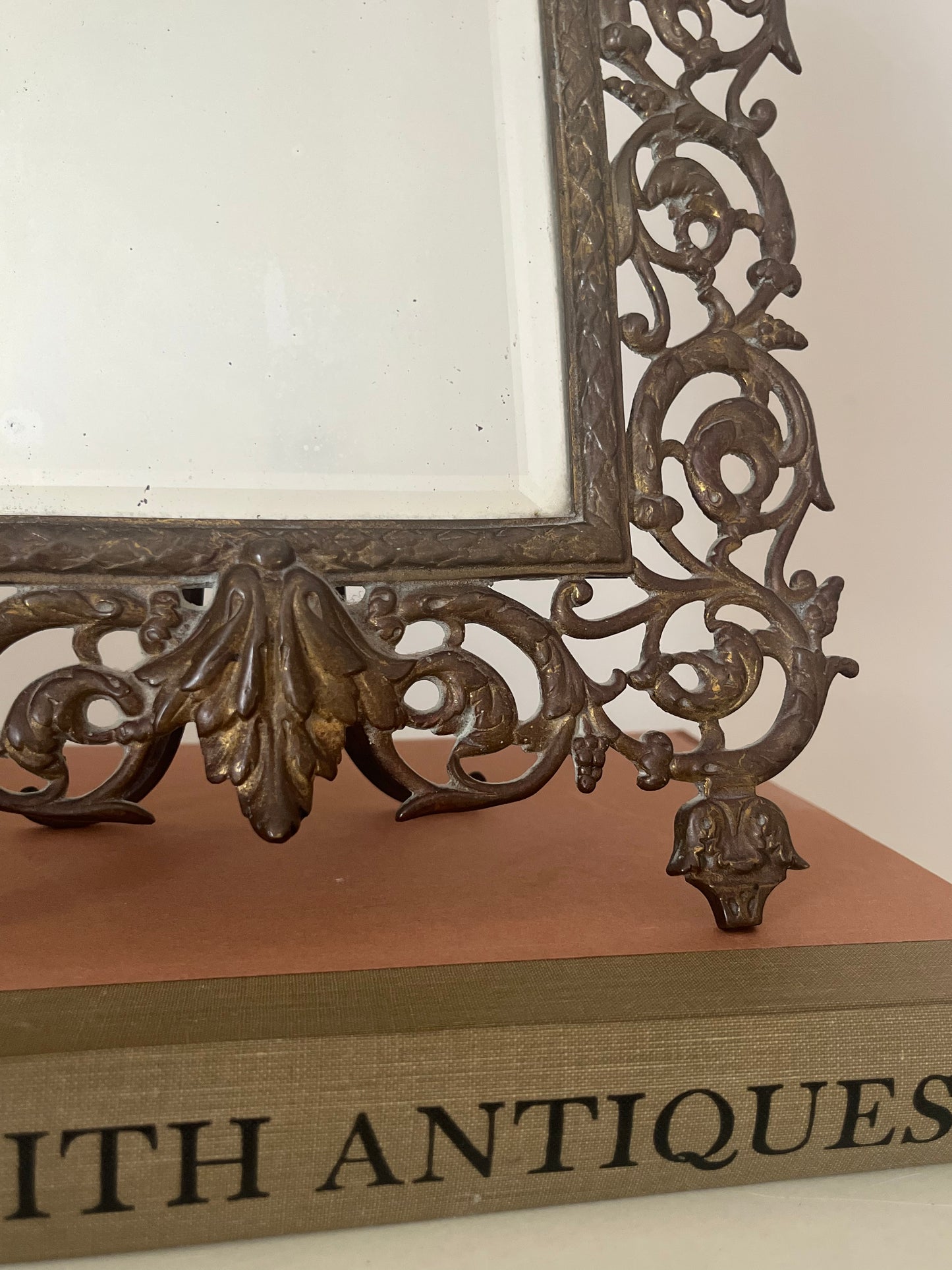 Antique Ornate 19th C. Gilt Cast Iron “Green Man” Easel Back Victorian Mirror.