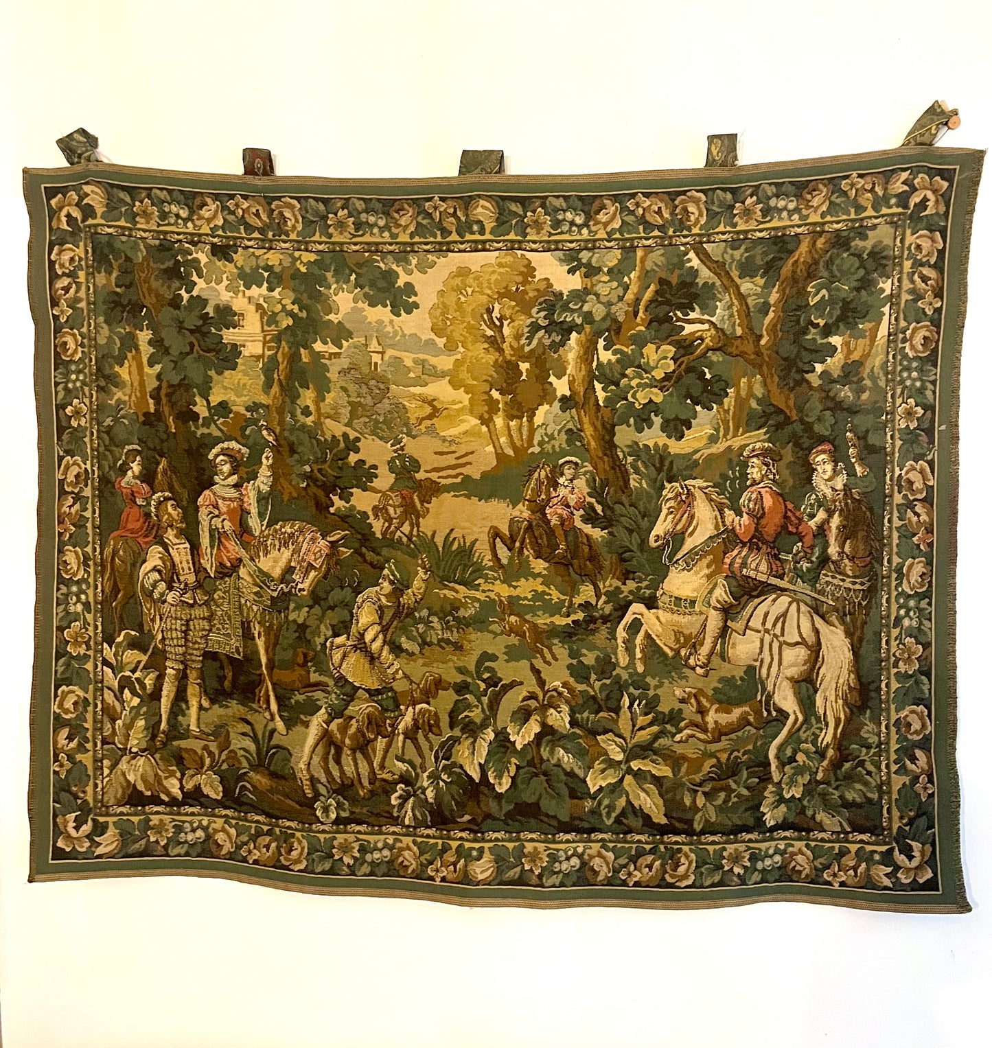 Vintage Belgium Wool Tapestry depicting “Hawking with Emperor Maximillian”.