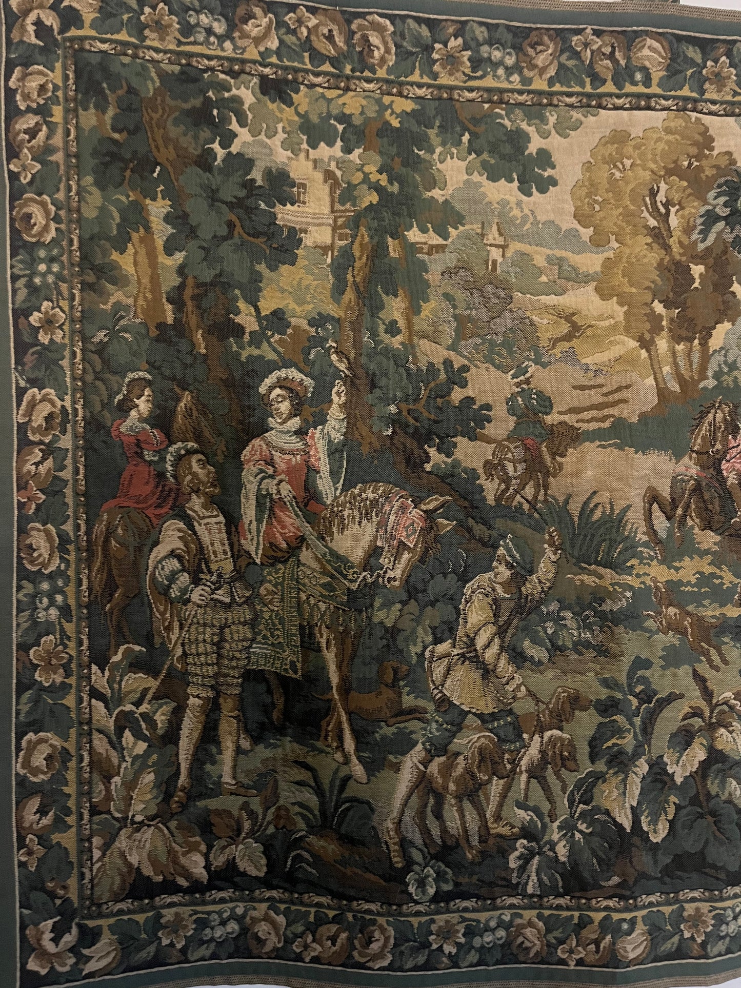 Vintage Belgium Wool Tapestry depicting “Hawking with Emperor Maximillian”.